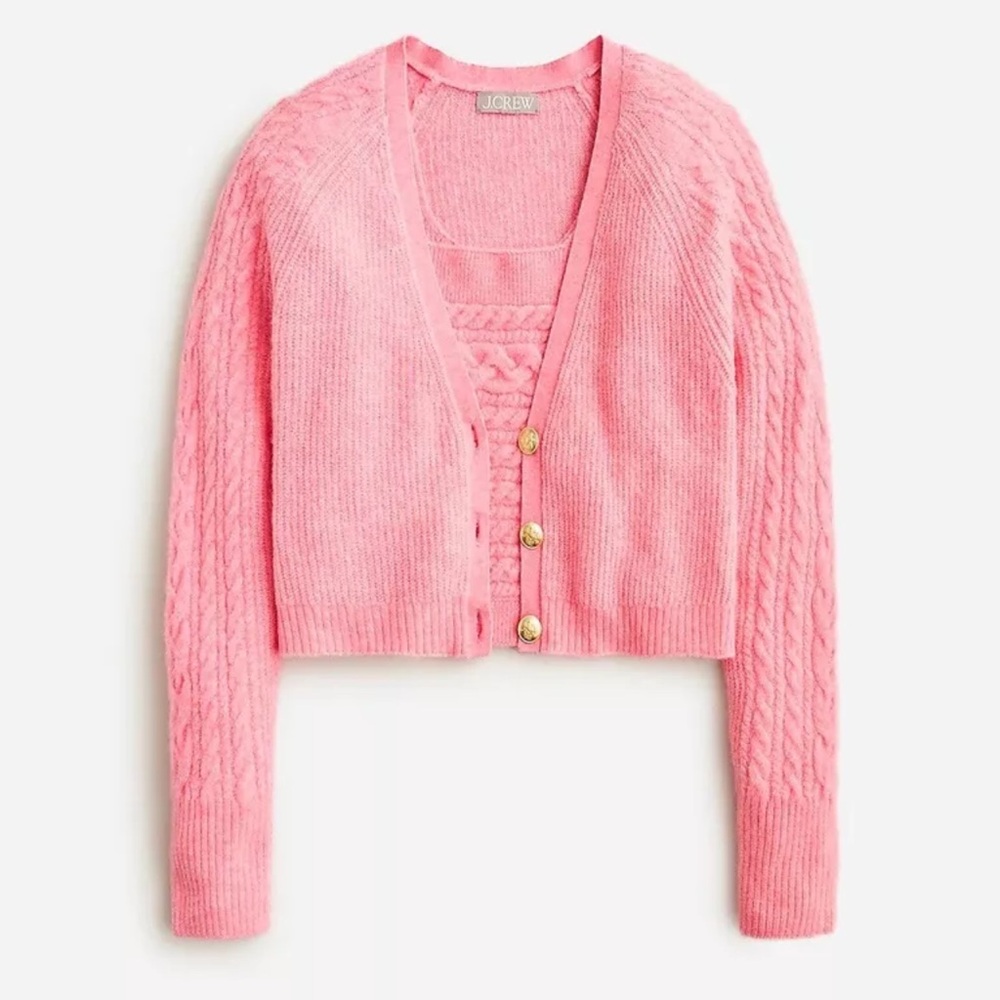 J.Crew Cropped cable-knit sweater-tank set, Hthr Sorbet, Sz L